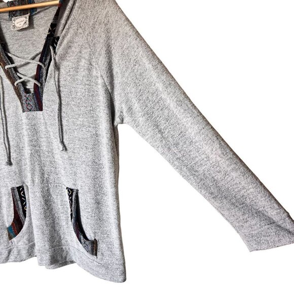 Skonhet Aztec Tribal Gray Long Sleeve Lace Up Front Hood Size 2XL - Picture 4 of 12